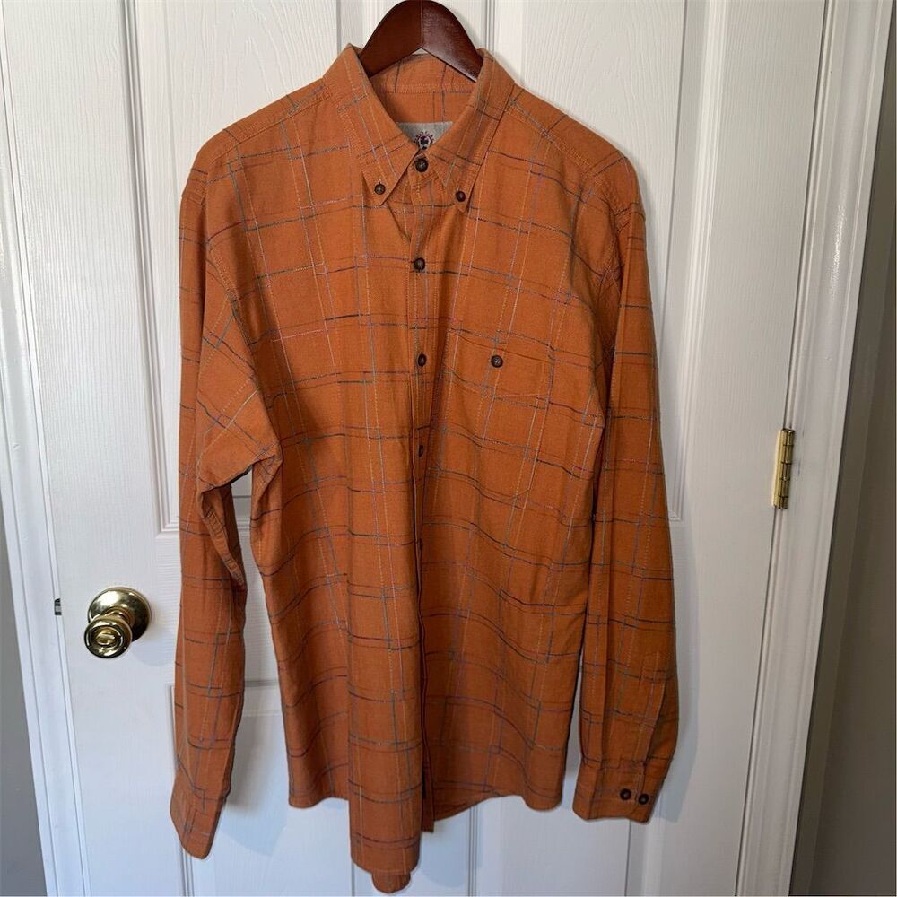 The Territory Ahead Men's L Orange Plaid Long Sleeve Button-Up Shirt Casual